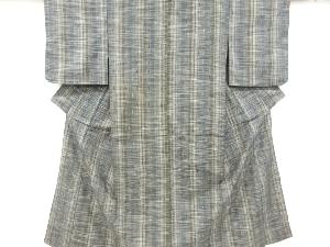 アンティーク　縞に絣柄織り出し手織り紬着物